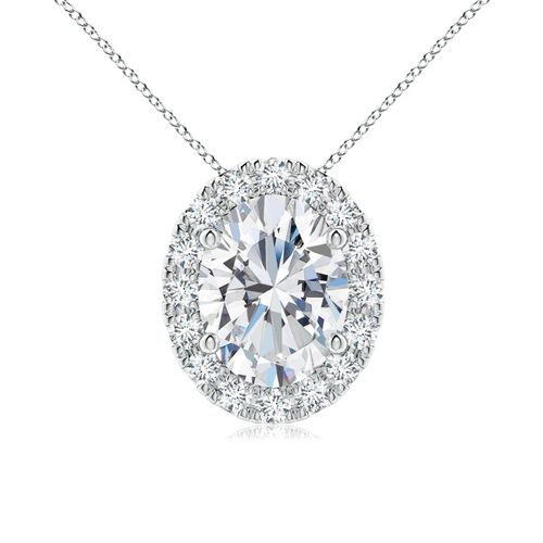 Angara 1.84 CTW Prong-Set Oval Lab-Gown Diamond Halo Pendant in Platinum