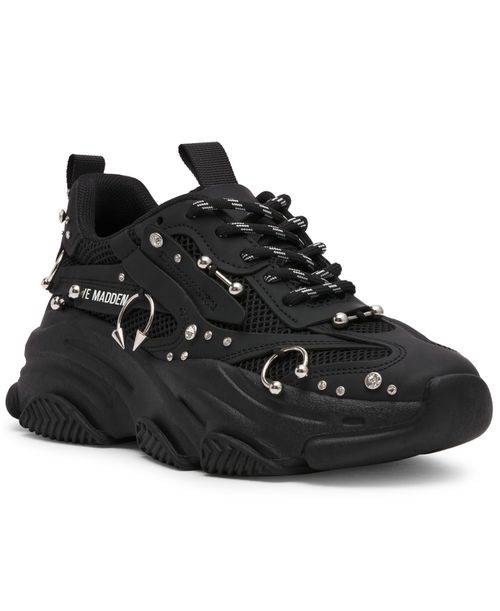 Women's Possession Piercing-Embellished Lace-Up Sneakers - Black