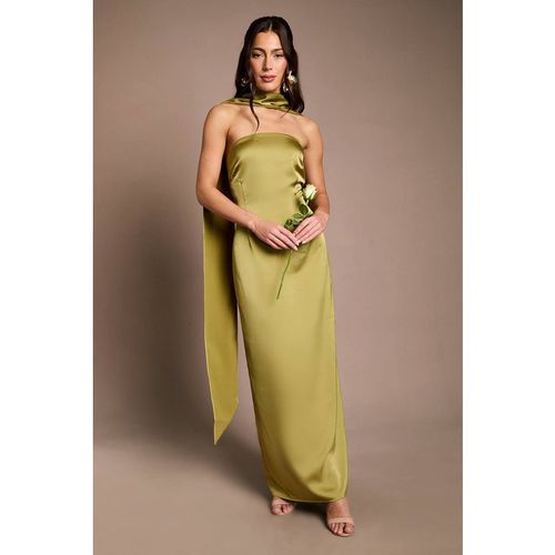 Oasis Olive Bandeau Satin Bridesmaid Maxi Dress With Scarf