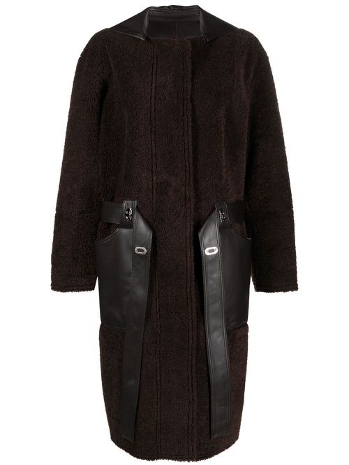 Faux-leather zip-up coat - Brown