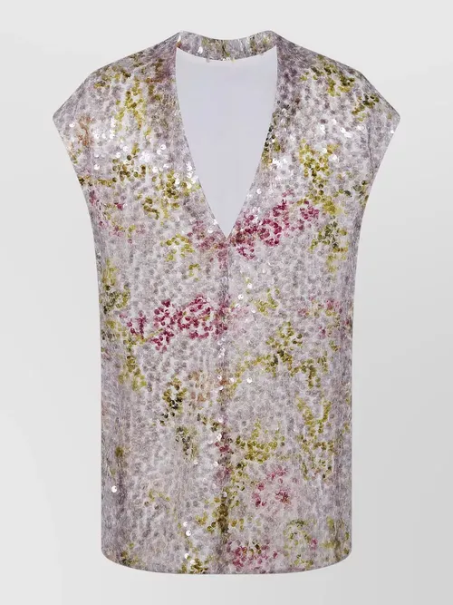 Alberta Ferretti - floral sequin sleeveless shirt v neckline