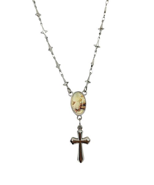 sk8errock 남성 Cross Chain Rosary Surgical Steel Necklace 