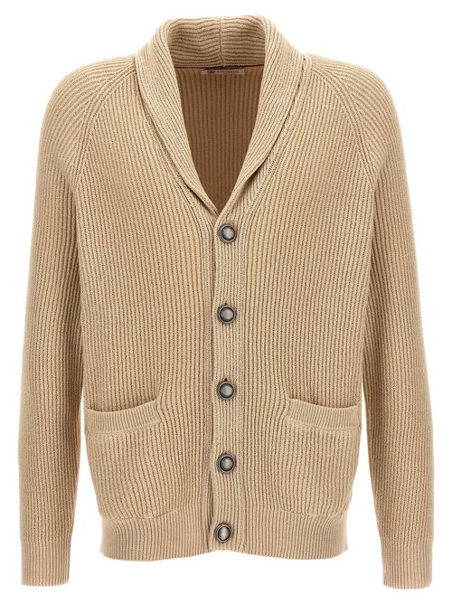 -Logo Buttons Cardigan Maglioni Beige-Uomo