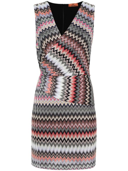 Zigzag-woven draped-detail dress - Grey