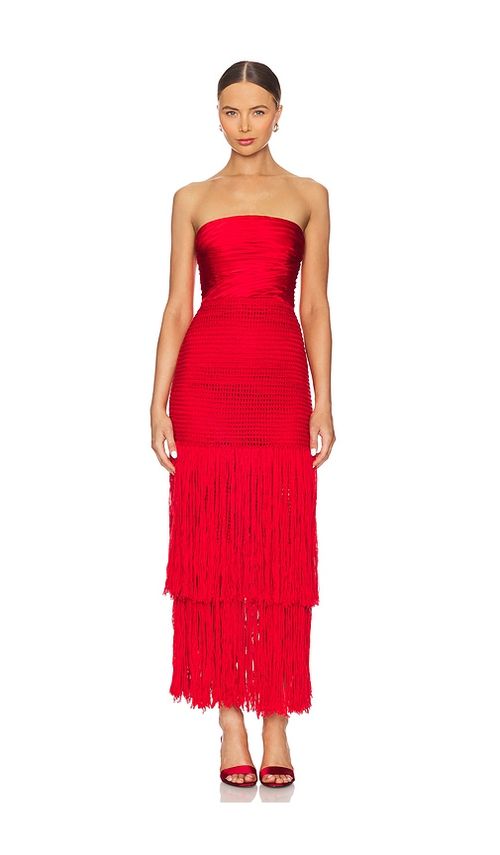 Alejandra Alonso Rojas Draped Bustier Dress With Crochet in Red - Red. 0 also in