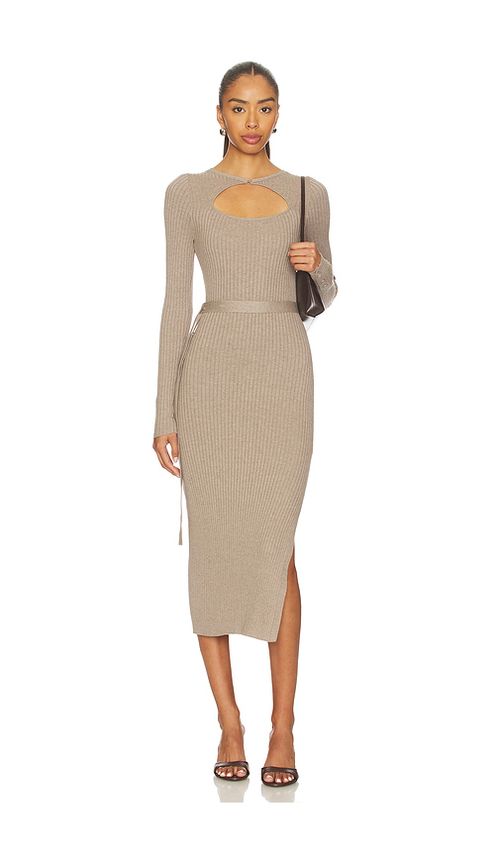 HEVRON Asher Dress in Taupe. L. Also in M