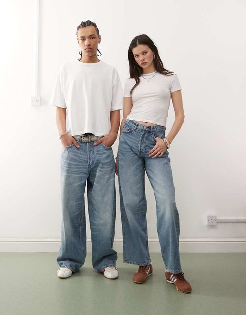 Weekday Unisex Astro baggy wide leg jeans in blue