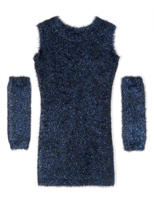 Metallic-threading midi dress - Blue