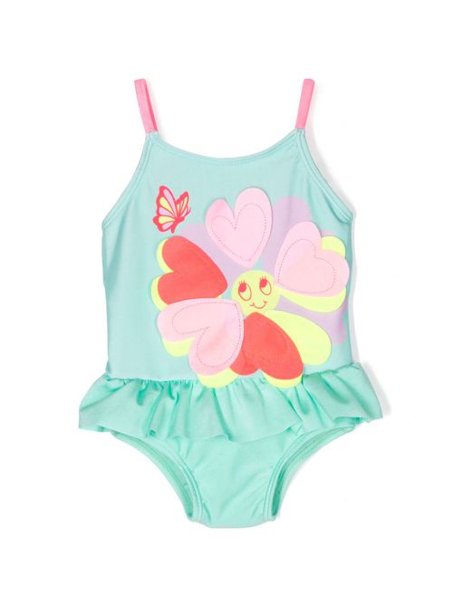 Flower-appliqué swimsuit - Green