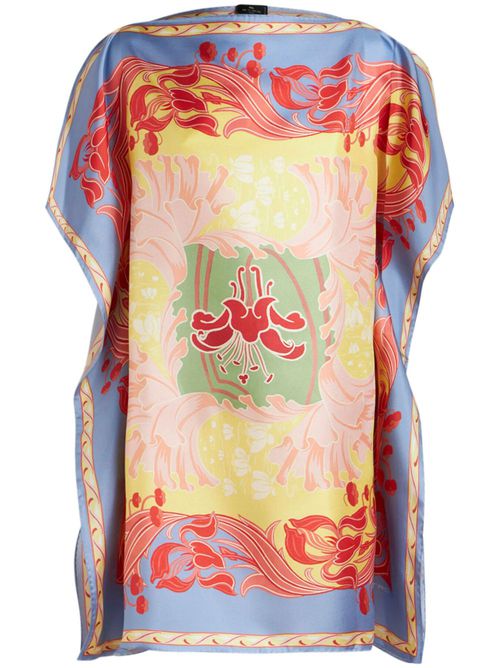 ETRO floral-print silk tunic top - Blue
