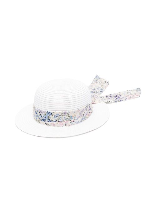 Ribbon-trim sun hat - White