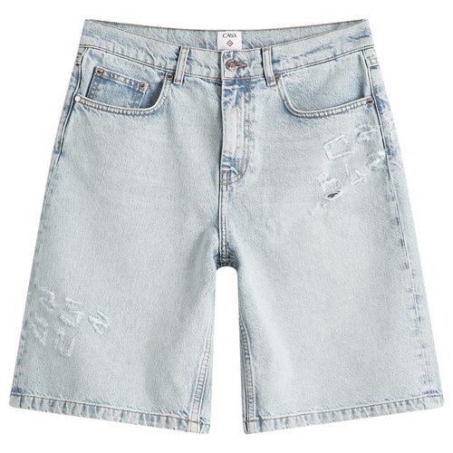 Casablanca Women's Graffiti Denim Shorts in Mid Wash