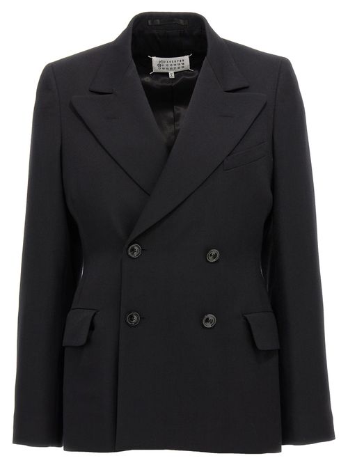 Double-Breasted Wool Blazer — Black