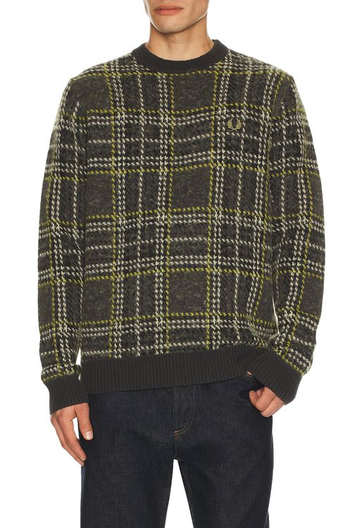 Fred Perry Brushed Tartan Jumper in Anchor Grey - Grey. S also in