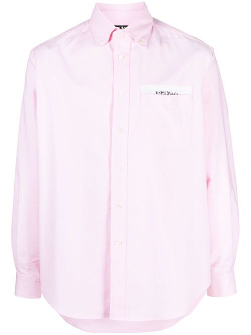 Logo-patch cotton shirt - Pink