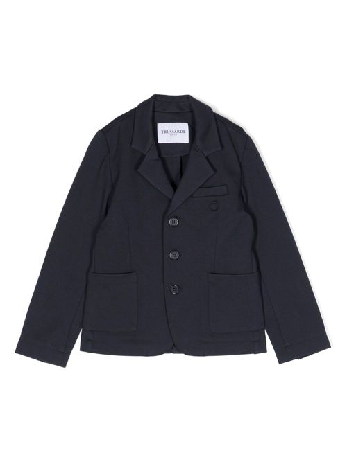 Logo-embroidered single-breasted blazer - Blue