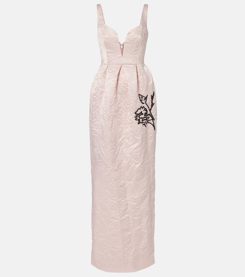 Embroidered satin gown
