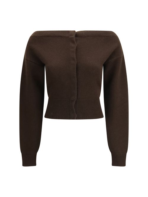 Cashmere Open-Neck Shrunken Cardigan — Brown