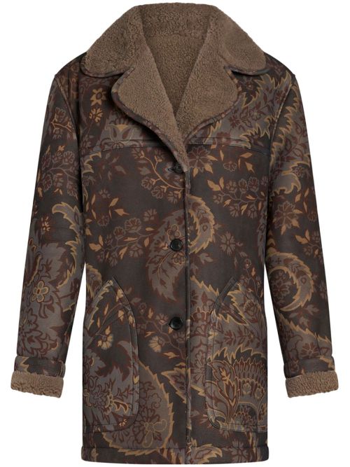 Paisley-print shearling jacket - Brown
