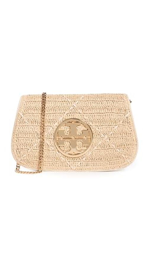 Tory Burch Women's Reva Raffia Clutch, Natural, Tan, One Size