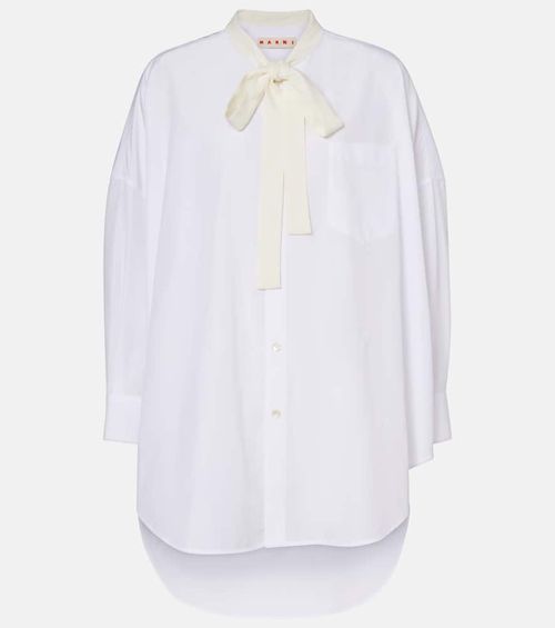 Tie-neck cotton shirt dress