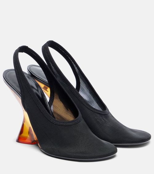 Mesh wedge slingback pumps