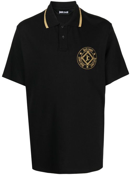 Embroidered-logo cotton polo shirt - Black