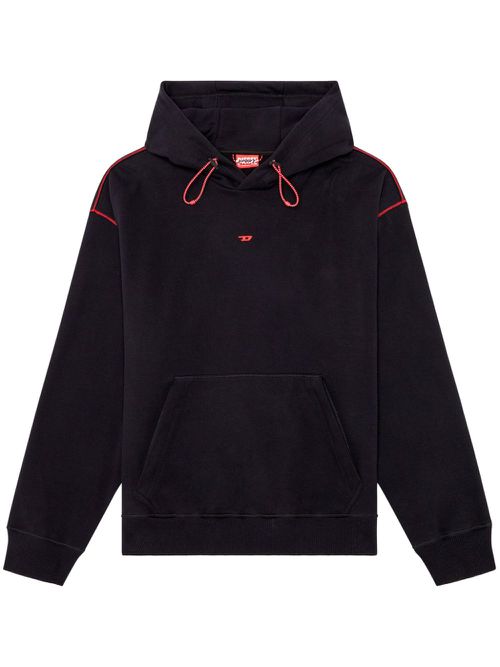 Logo-embroidered contrast-stitching drawstring hoodie - Black
