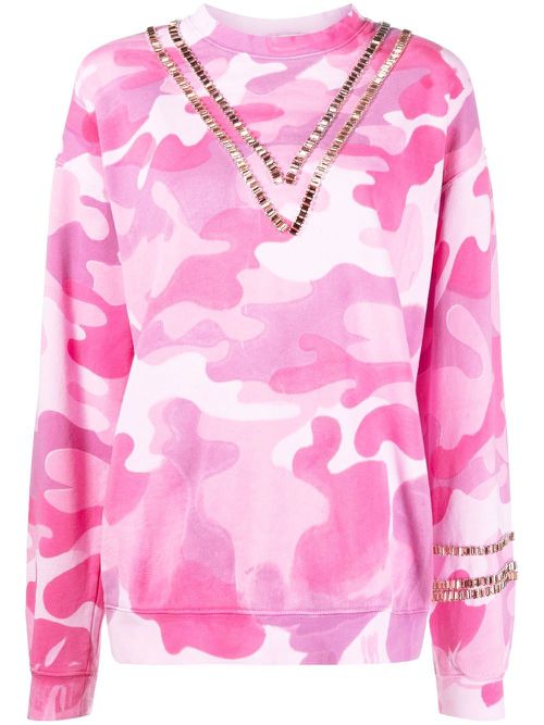 Camouflage-print crystal-embellished sweatshirt - Pink