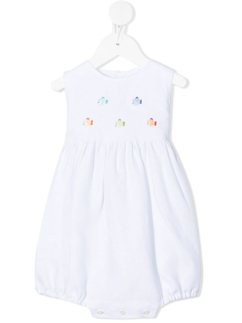 Animal-detail linen romper - White