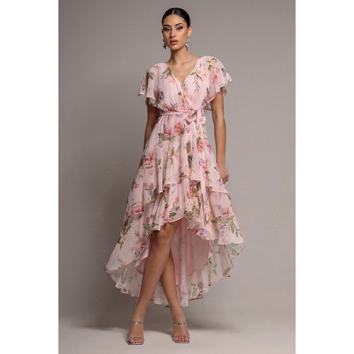 Goddiva Flutter Sleeve Chiffon Midaxi Wrap Dress - Blush Pink