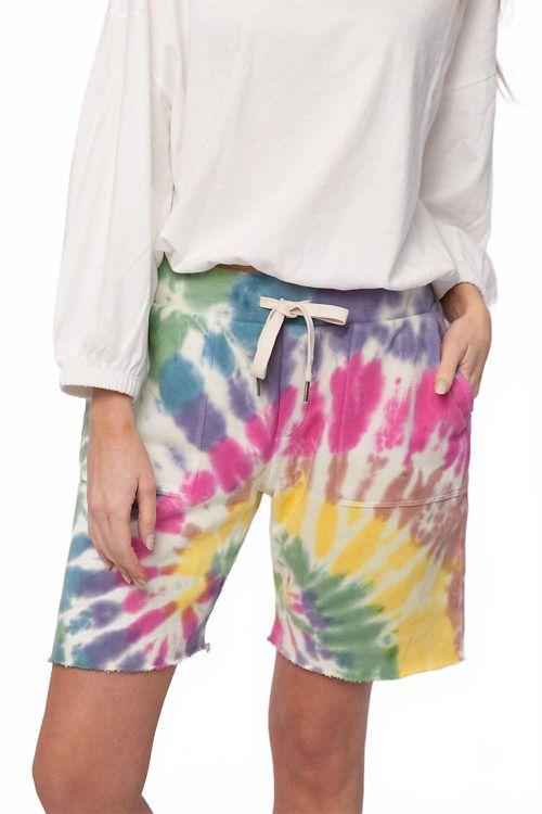 Jen Slouchy Cut Off Sweat Short In Skittles Dye
