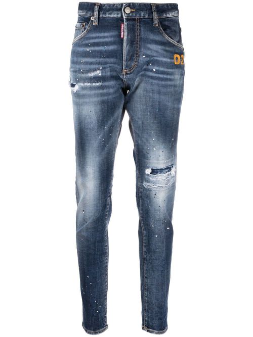 Distressed-finish denim jeans - Blue