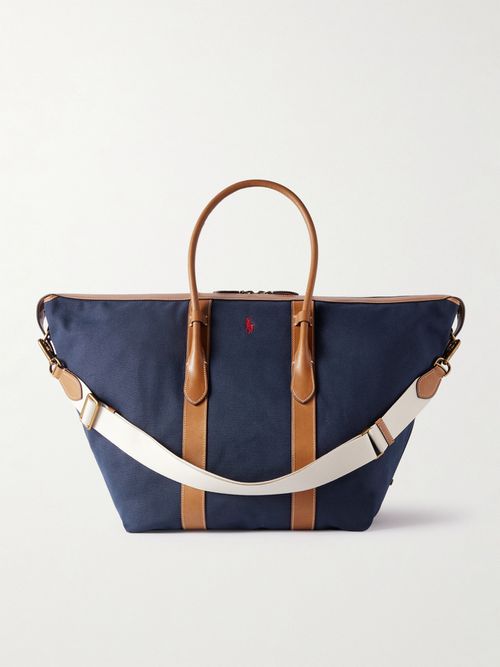 Extra Large Bellport Leather-trimmed Embroidered Canvas Tote