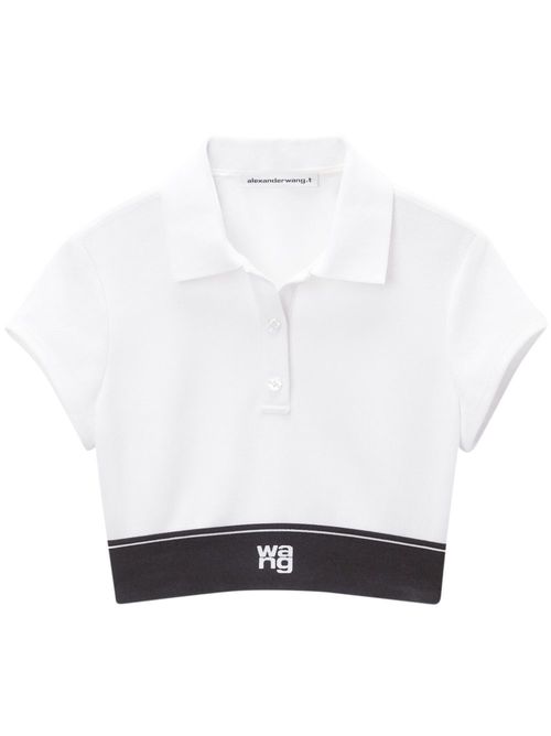 Cheerleader cropped polo top - White