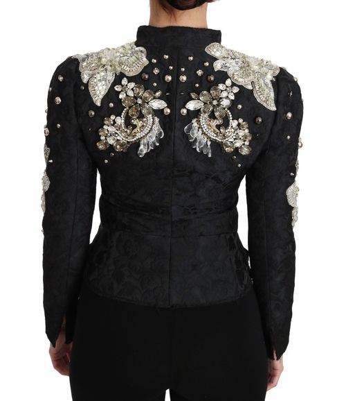 Embellished Black Jacquard Jacket — Black