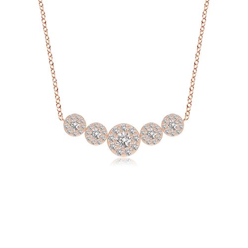 Angara 1.01 Carats Graduated Five Stone Diamond Halo Necklace in 18K Rose Gold