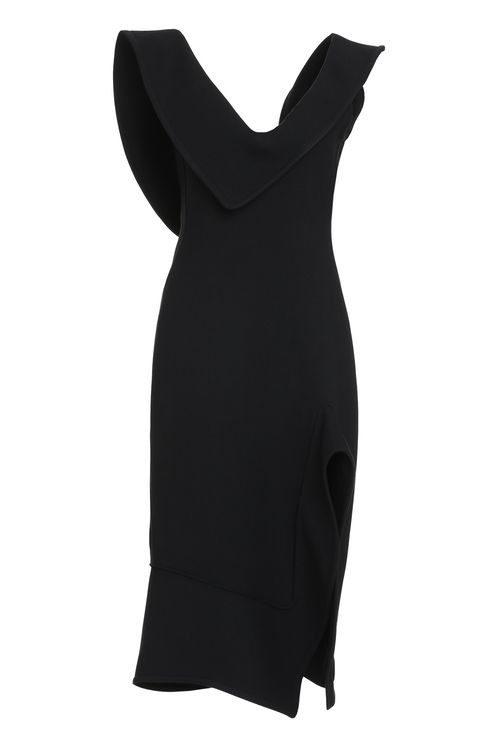 Cotton Blend Midi-Dress with Back V-Neck and Side Slit