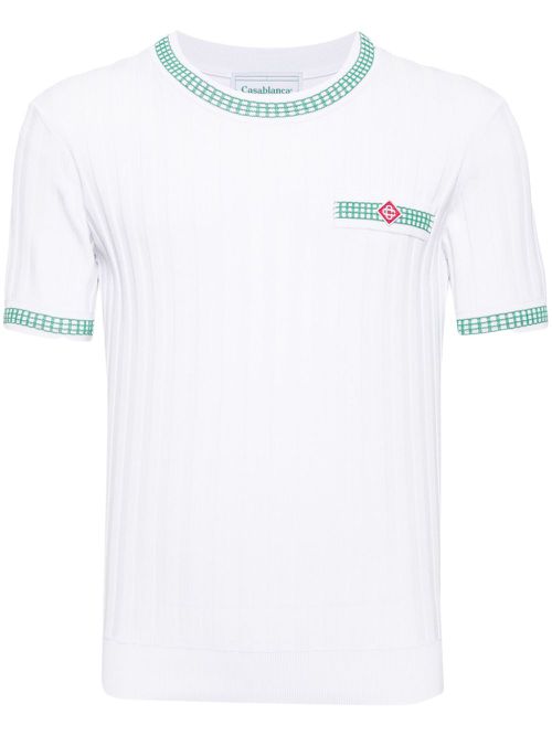 Crew-neck ribbed-knit T-shirt - White