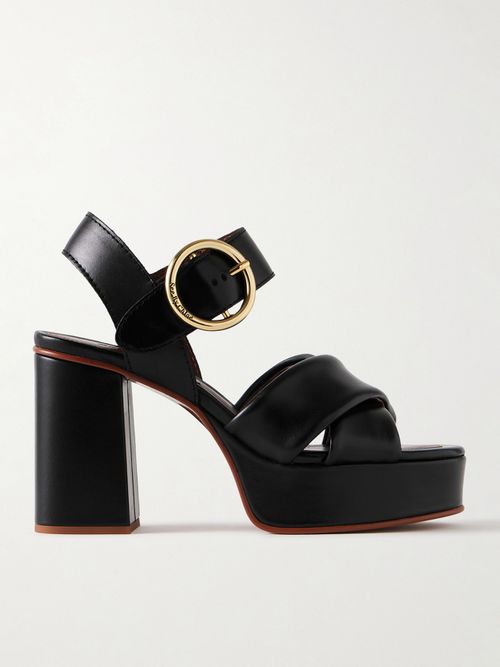 Lyna Leather Platform Sandals - Black