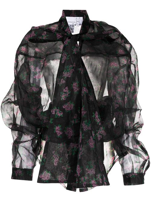 Pixel Flower deconstructed sheer shirt - Black