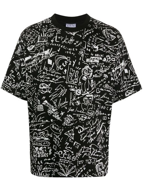 Doodle print T-shirt - 1001 BLACK WHITE