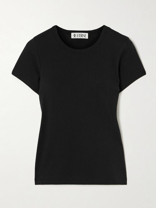 Short Sleeve Baby Tee Cropped Cotton And Modal-blend Jersey T-shirt - Black