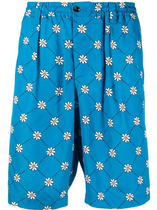 Daisy-print track shorts - Blue