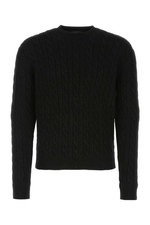 Cable-Knit Wool Blend Sweater — Black