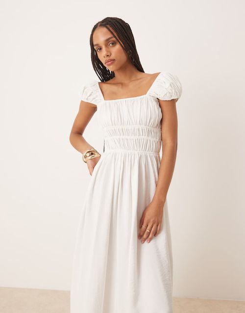 knee length dresses for ladies Painted Rose Bouquet Short Sleeve Midi Dress US6 / Painted