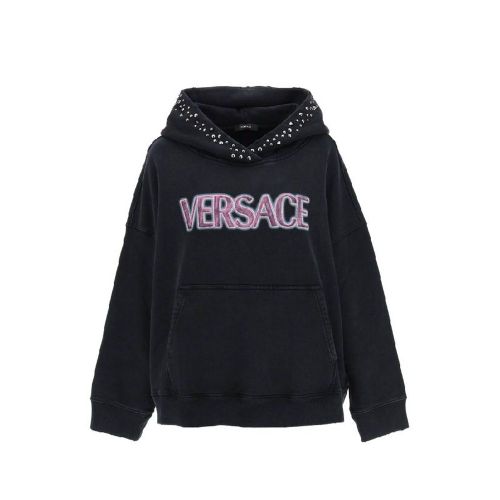 Logo-Embroidered Cotton Hoodie — Black