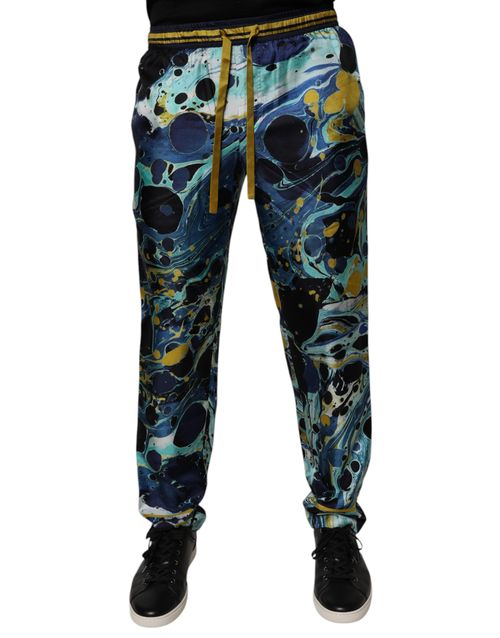 Marble Print Silk Joggers — Multicolor