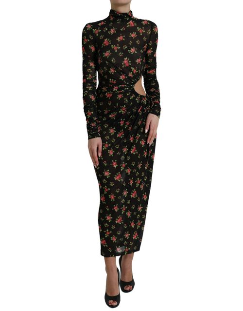 Floral Cut-Out Dress — Black