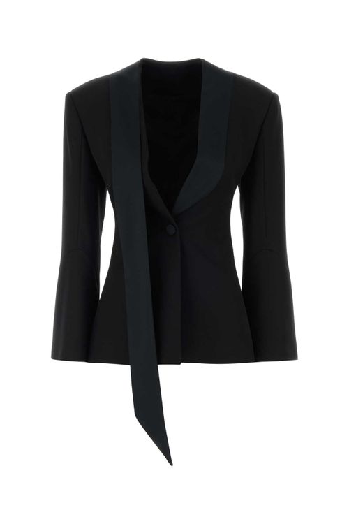 Wool with Tie-Front Detail Blazer — Black
